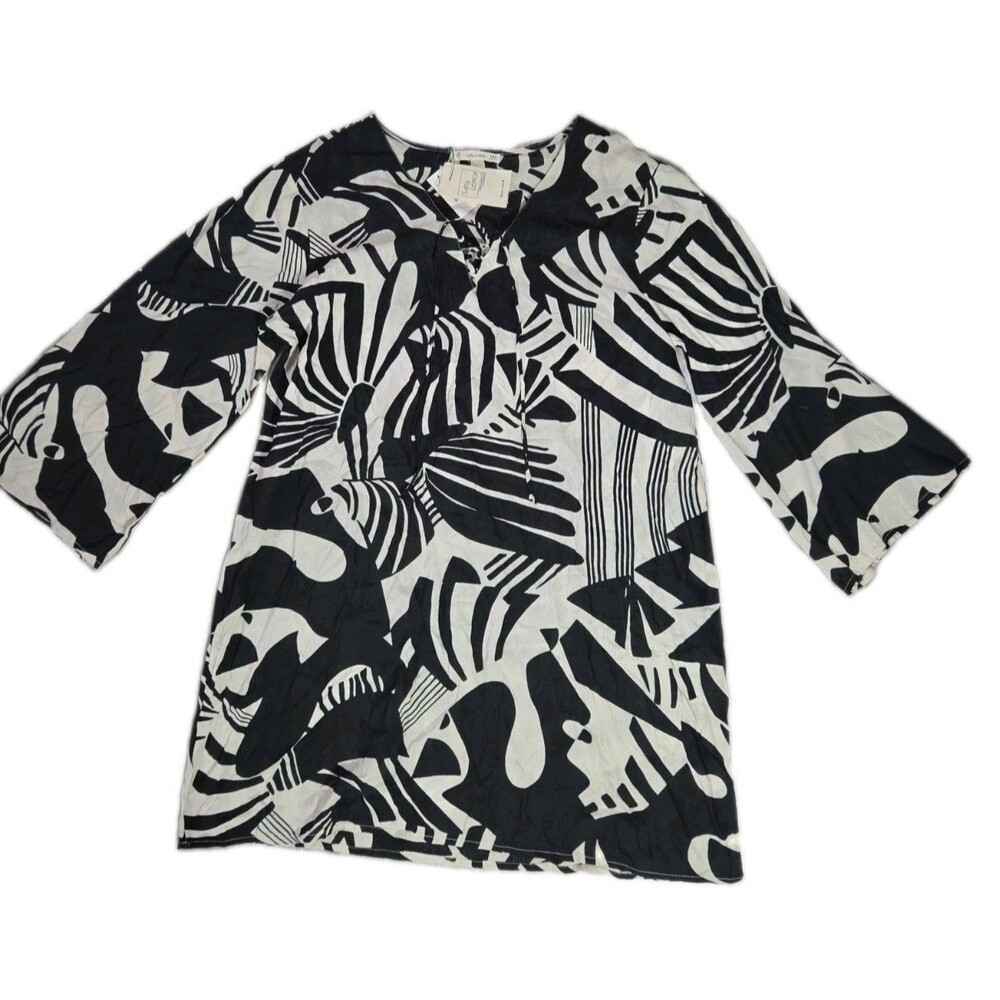 NWT Salty Lemon Black Ivory Abstract Print Swim 100% Rayon Woven Dress Size 1XL